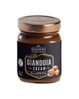 Gianduia Creme ohne Zuckerzusatz glutenfrei und Palmölfrei im Glas 380g freigestellt weißer Hintergrund