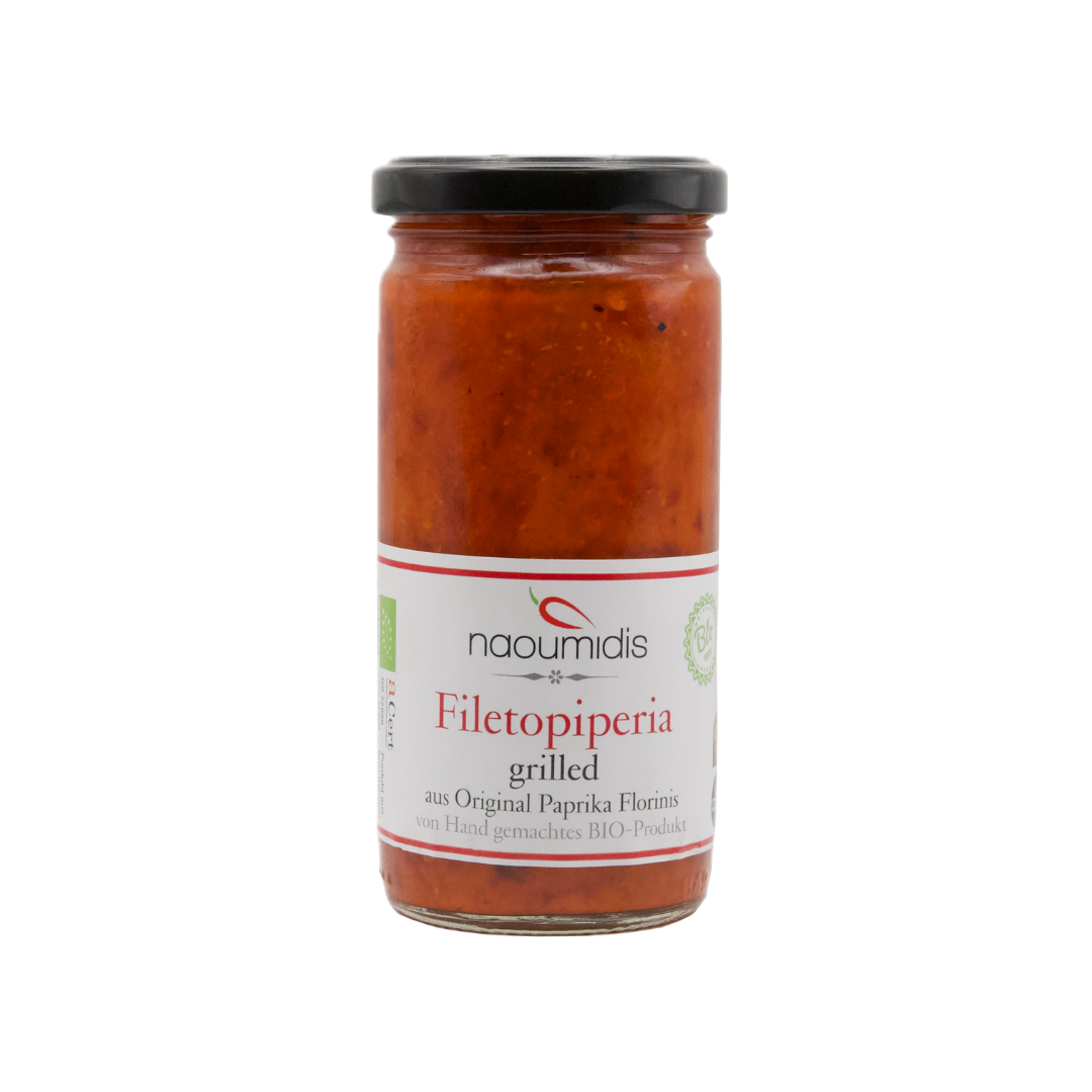 Filetopiperia von Naoumidis gegrillte Paprika im Glas als Vorspeise