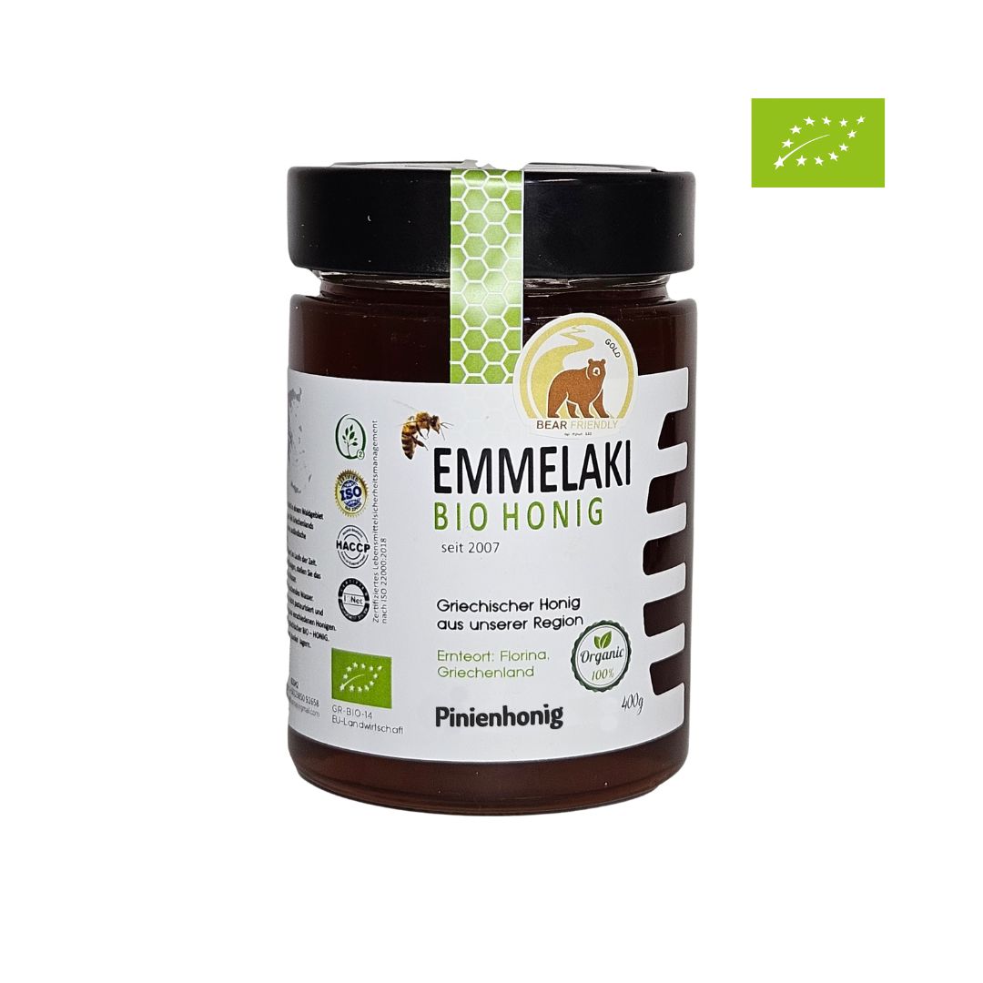 Bio Pinienhonig von Emmelaki mit Bio Label