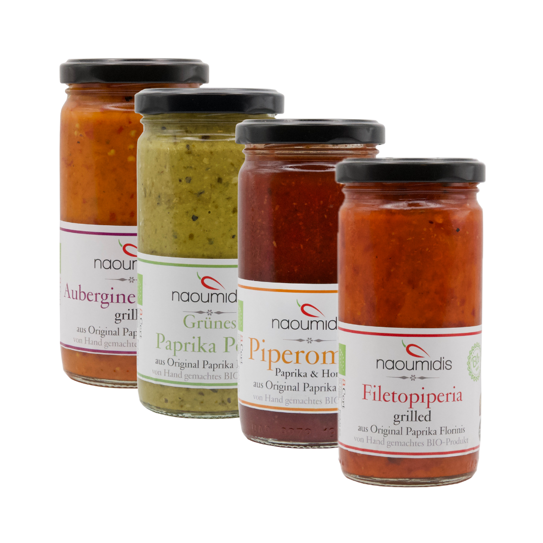 Bio Paprika Spezialitäten Set aus Griechenland mit Paprika Aufstrichen im Glas
