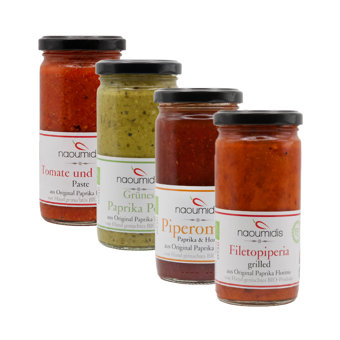 Bio Paprika Spezialitäten Set aus Griechenland mit Paprika Aufstrichen im Glas