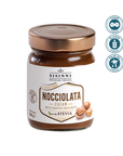Nocciolata Haselnusscreme ohne Zuckerzusatz Packshot mit Sugar Free Gluten Free und Palm Oil Free Icons auf weißem Hintergrund