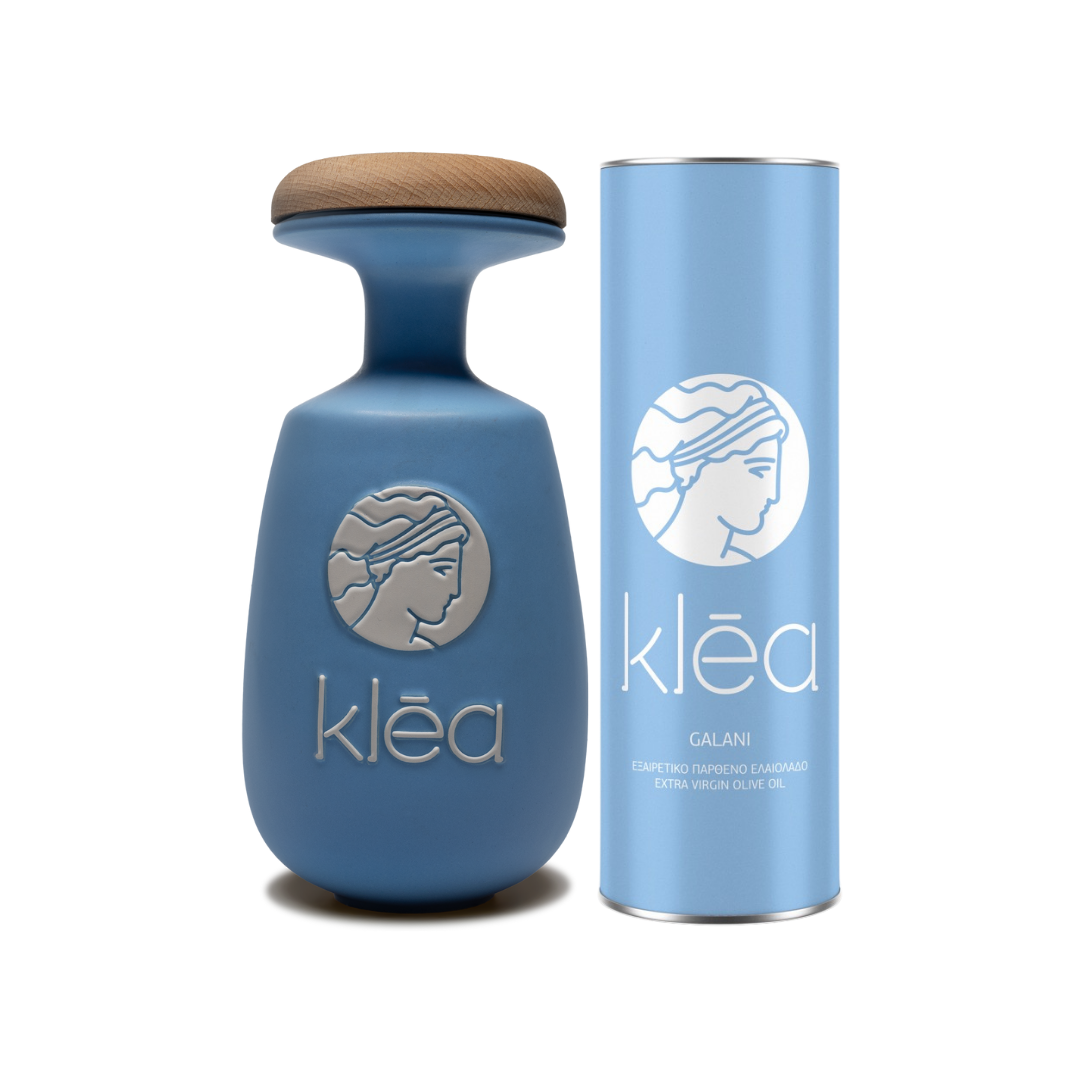 Natives Olivenöl extra Galani in Keramikflasche mit Nachfüllbehälter Set